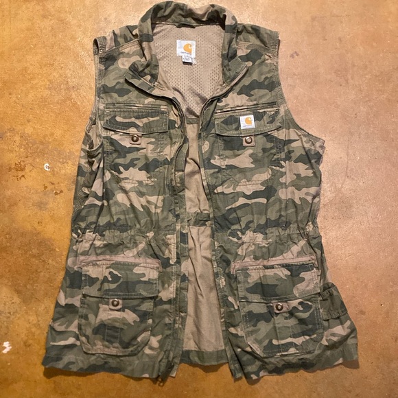 Carhartt Jackets & Blazers - Carhartt Womens Utility Vest Sz Large Camo Hunting Drawstring Waist Workwear C1